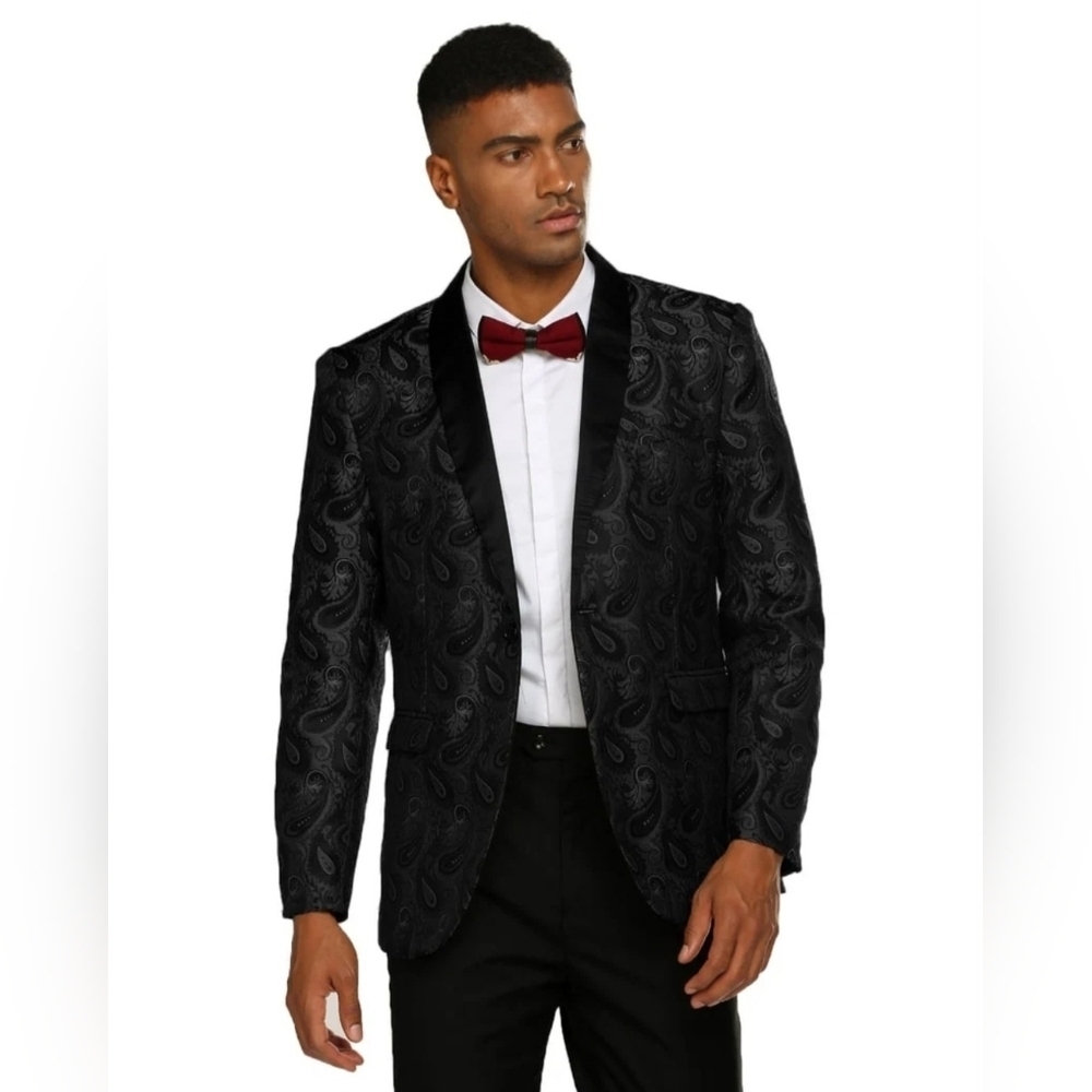Coofandy Men's Elegant Black Paisley Blazer ,sz Large NWT Polyester black tie